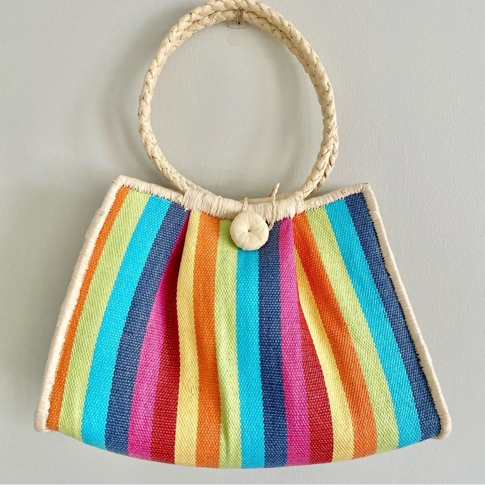 Arden B Stripe Straw Woven Handbag NWT
